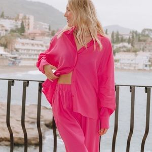Linen Resort Set - Hot Pink